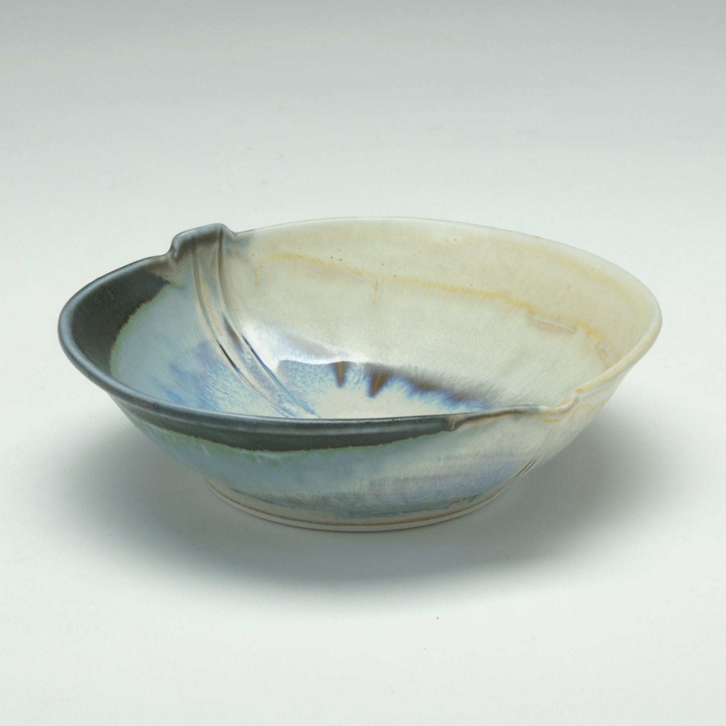 Bowl, Stylized Leaf - Blue and Tan, by Kathryne Koop