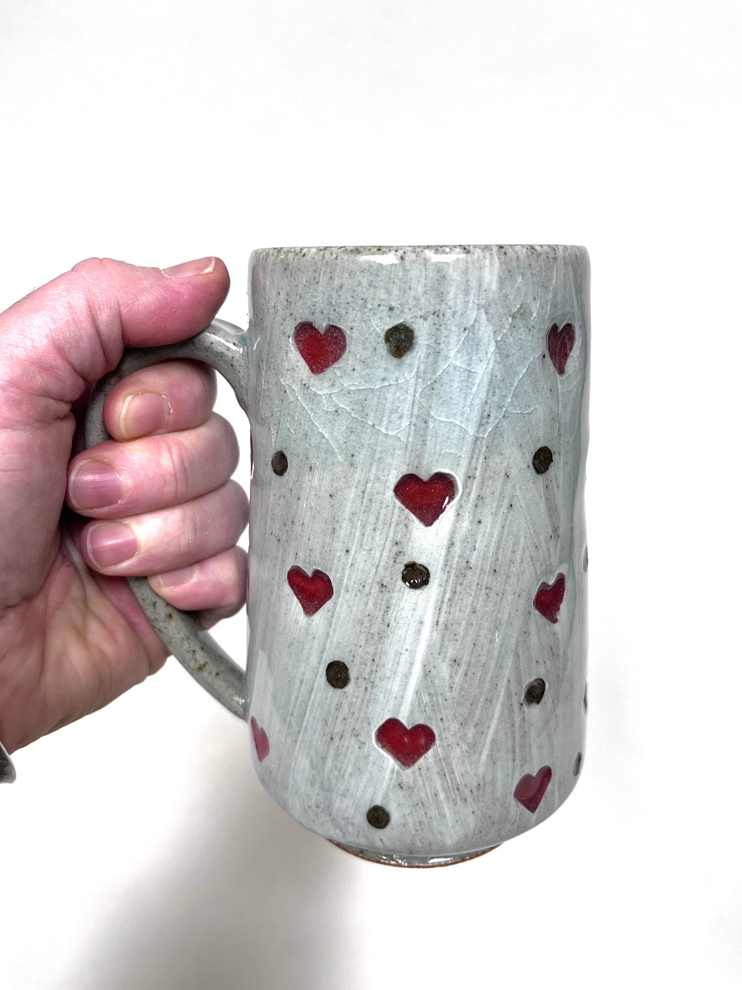 Large heart-stamped mug by Jen Johnson