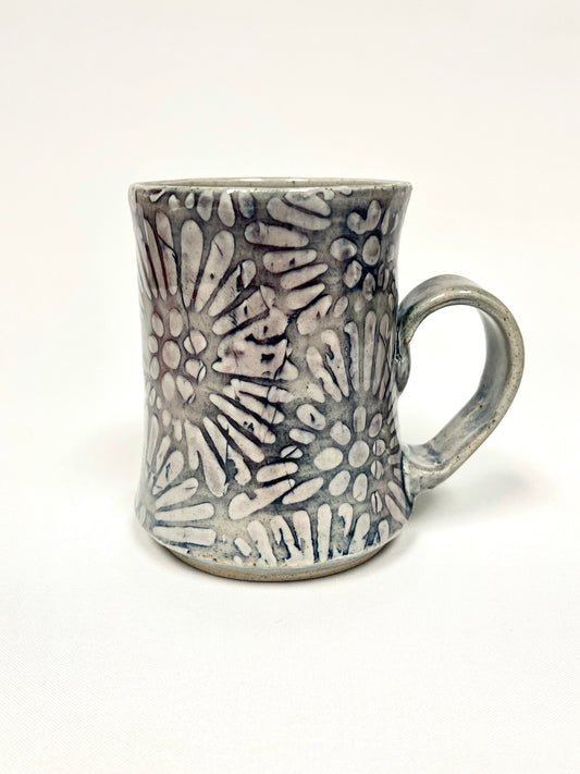 Grey Japanese Carnation Monoprint Mug by Shona Helstrom