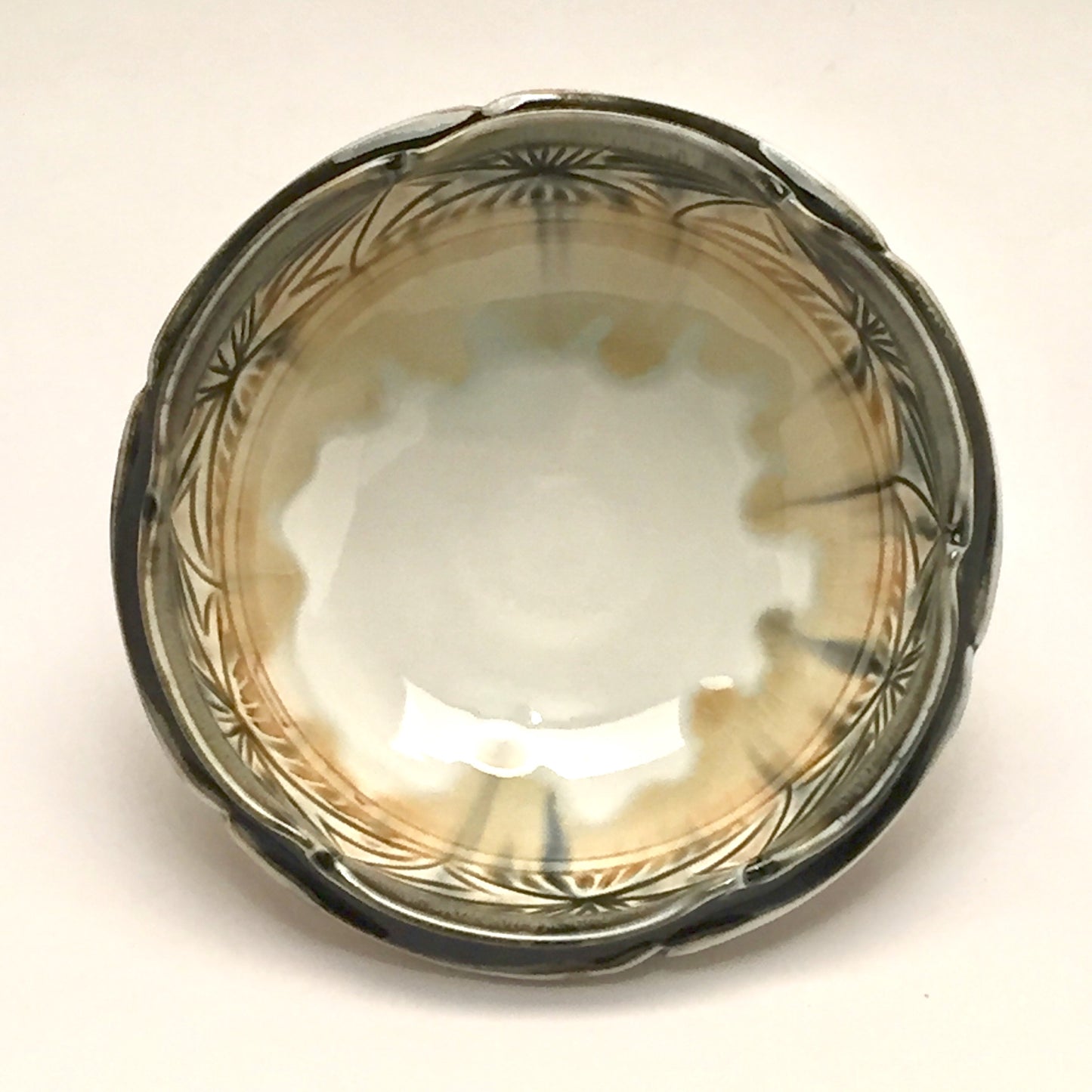 Bowl - Pale yellow, split rim, carved bowl, by Kathryne Koop