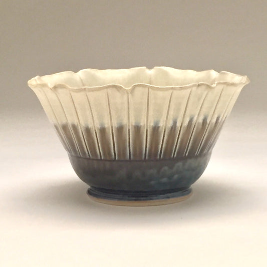 Bowl, Deep - Sand and blue, live edge, by Kathryne Koop